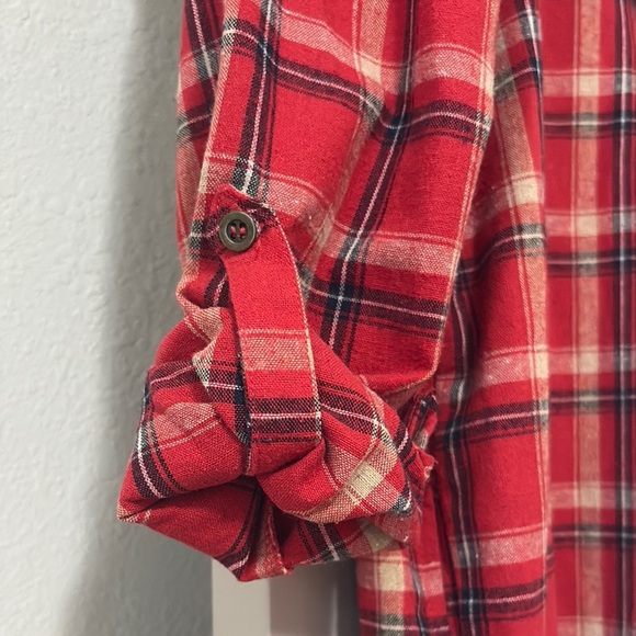 Love Tree Red Plaid removable Hood long cardigan shirt with pockets M - Picture 9 of 11